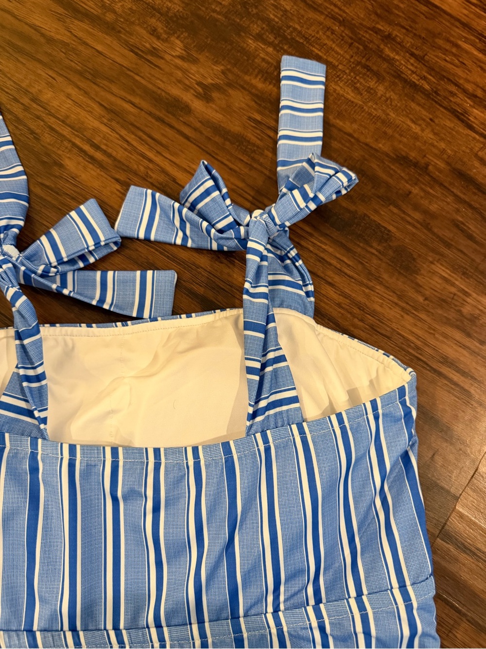 Albion Blue Stripe One-Piece Swimsuit with Shoulder Ties - Picture 3 of 4